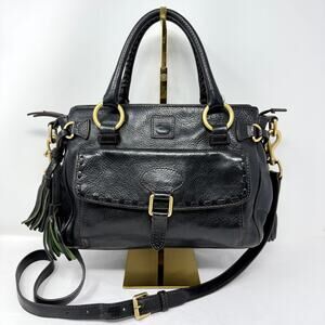 Dooney & Bourke Florentine Leather Satchel Crossbody Tassel Bag Black